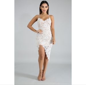 White Lace Midi Dress - bridal birthday resortwear wedding reception